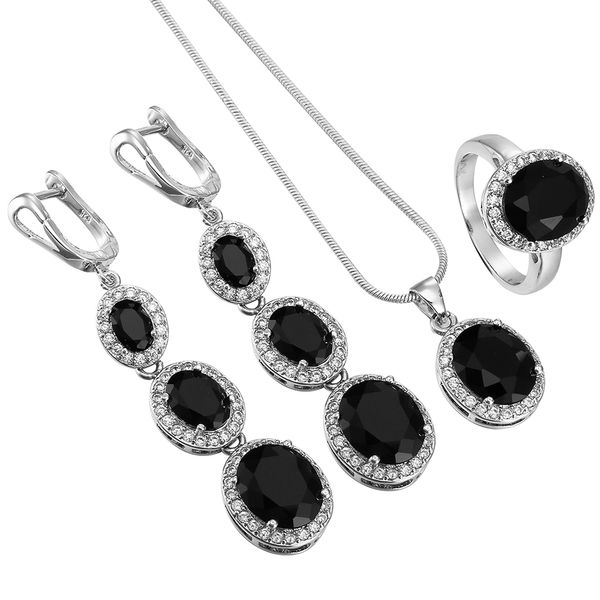 

hainon trendy silver color jewelry sets for women water drop black cz charm pendants necklaces earrings ring anniversary gift, Slivery;golden