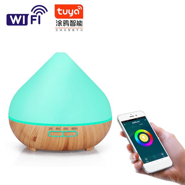 

400ml smart wifi wireless wood grain aroma essential oil diffuser compatible with alexa google home for home bedroom