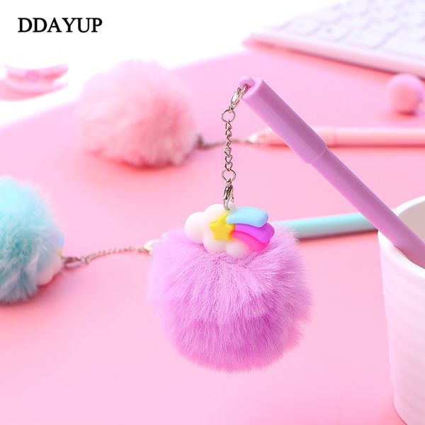

1pcs rainbow cloud gel pen pendant plush pens for school writing girl gifts kawaii neutral pens school supplies stationery