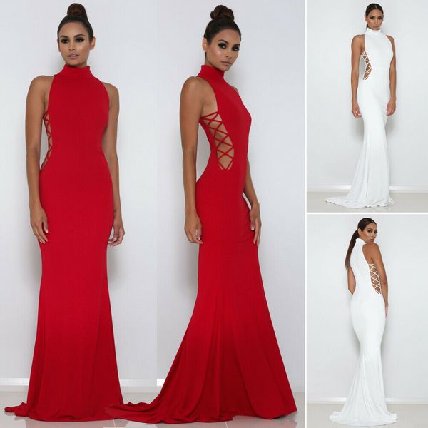 

2019 new style fashion women's lace up formal attire dress party long long sheath bandage solid dress, Black;gray