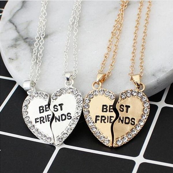 

2 шт. / компл. половина любовь горный хрусталь кулон лучший друг ожерелье дружба подарок для пары хороший друг даллой кулон ожерелье, Silver