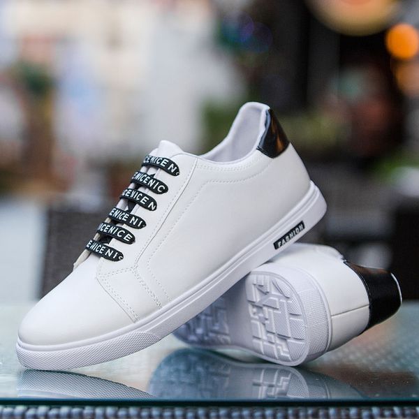 

new leather sneakers casual shoes men white sneakers flat arrival laces comfort sport shoes man, Black