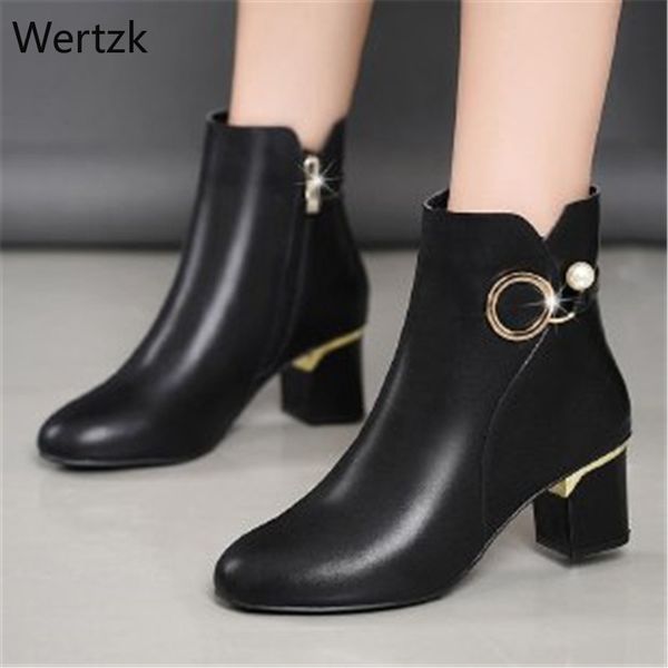 

2019 fashion women boots casual leather low high heels spring shoes woman pointed toe rubber ankle boots black zapatos mujerb193