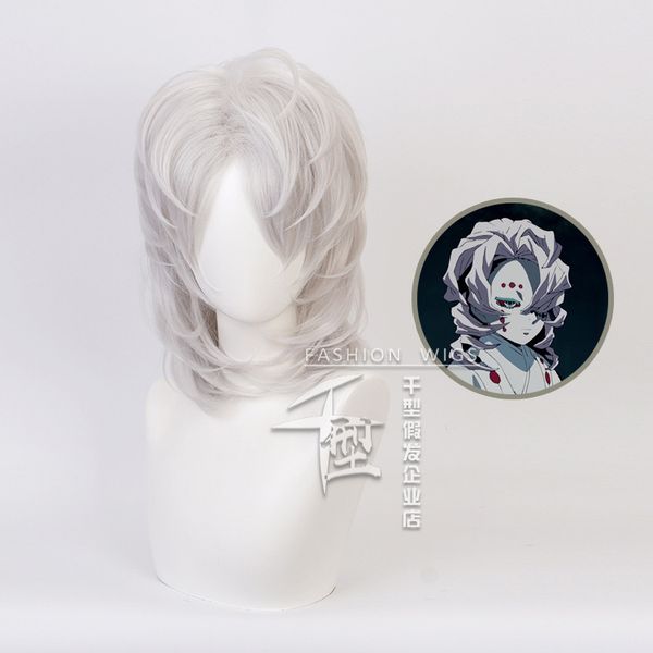 

2020 kimetsu no yaiba ayaki rui косплей парик spider demon slayer серебристо серый средняя часть волос на лице для взрослых хэллоуин, Black