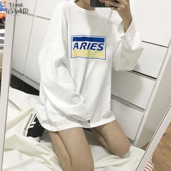 

women autumn spring t shirt 2020 flutter sleeve new fashion letter printed t shirt vintage halajuku loose casual long sleeve solid tshirt, White