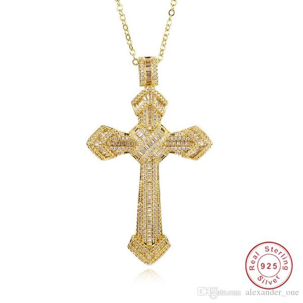 

luxury jewelry christianity cross pendants sona diamond painting full real 925 silver & 14k gold hip hop necklace for women men