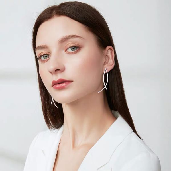 

high end simple cross earrings s925 sterling silver anti allergy ladies fashion trend earring net red star party
