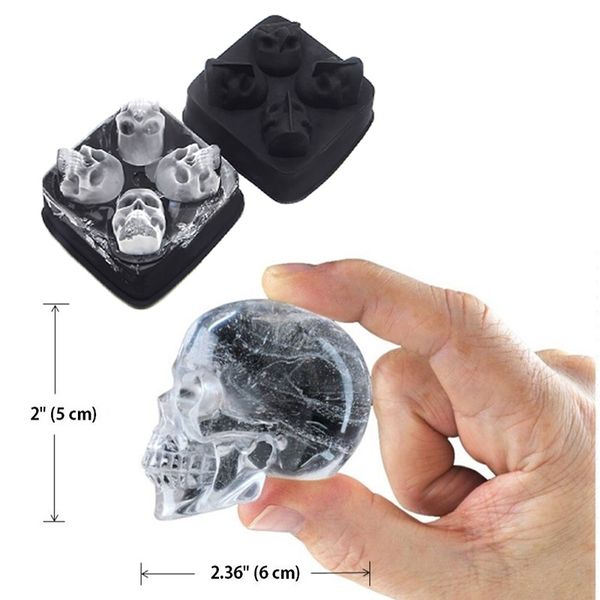 

3d skull flexible silicone ice cube mold tray makes four giant skulls round ice cube maker black tc190412