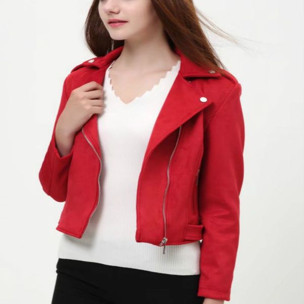 

s- women new europe suede short style leather clothing ladies' slim short style leather jacket deerskin jackets, Black