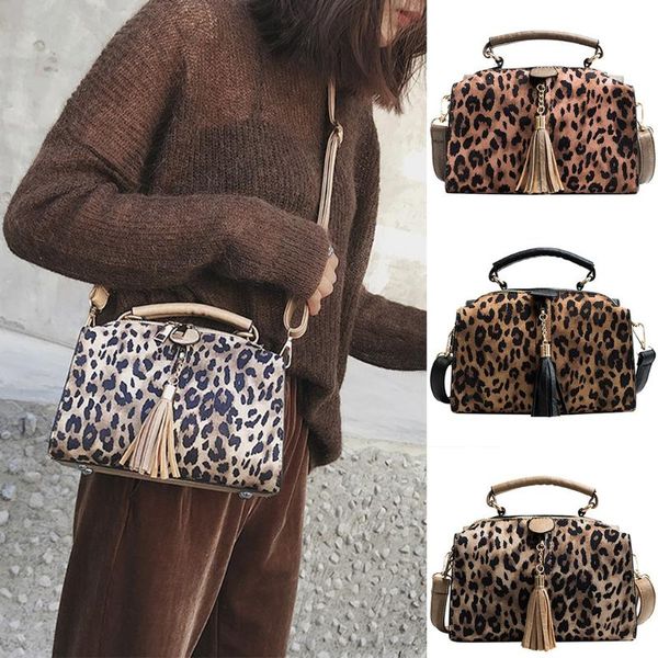 

новая мода leopard tote кожаного мешок кисточка вскользь дикая сумка плечо #zer