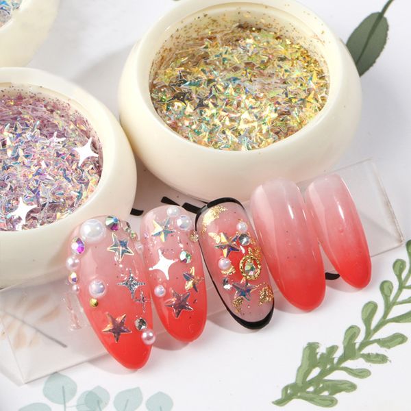

3d nail glitter decoration nail sequins holographic blinking effect shining colorful mixed size art beauty decorations tips, Silver;gold