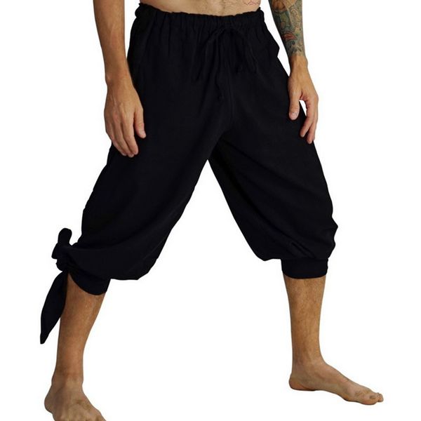 

men's pants summer vintage solid sweatpants outwear breathable pantalones hombre tassels drawstring trousers casual streetwear cargo, Black