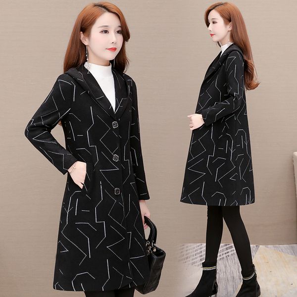 

woolen coat female 2019 autumn and winter new hooded small fragrant temperament in the long section of the popular woolen coat, Tan;black