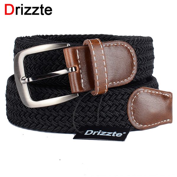 

drizzte plus size 130cm 150 160 170 180cm long black braid elastic stretched belt mens metal buckle for big and tall man, Black;brown