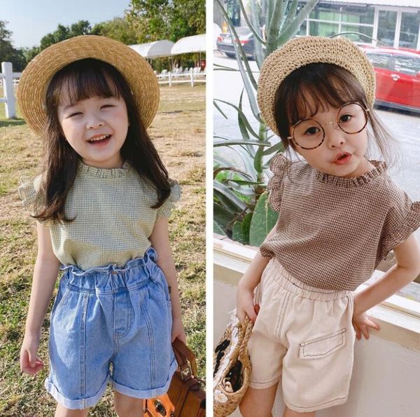 

2020 new girls plaid shirt summer cotton fashion girls blouse 1-6t, White;black