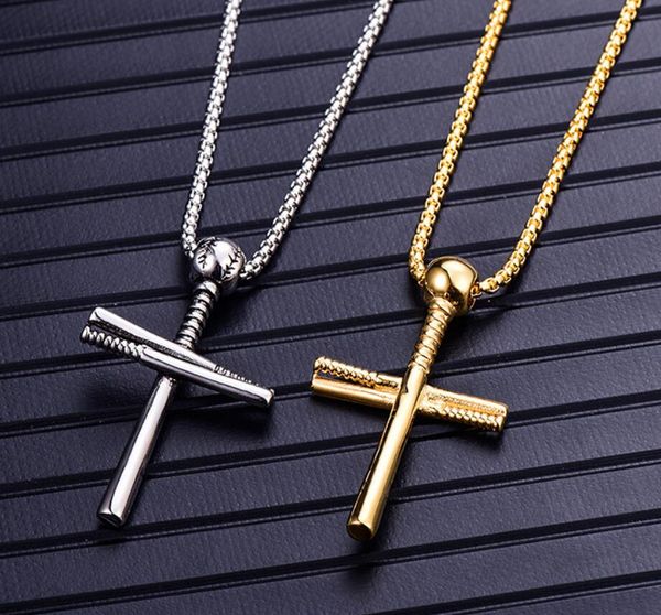 

Men 039 fa hion titanium teel pendant ba eball bat cla ic cro necklace