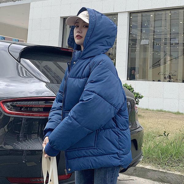 

winter jacket women loose oversize warm thick down cotton coat women parka hooded long sleeve pocket winter coat outerwear q1887, Black