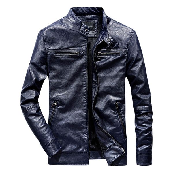 

chaquetas hombre men's new style pure collar leather coat fashion casual pure color coat winter jacket men, Black