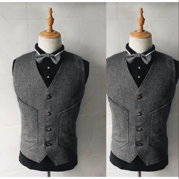 

gray tweed vests 2020 wool wedding groom vests british style men's suit vests slim fit men's business vest wedding waistcoat an, Black