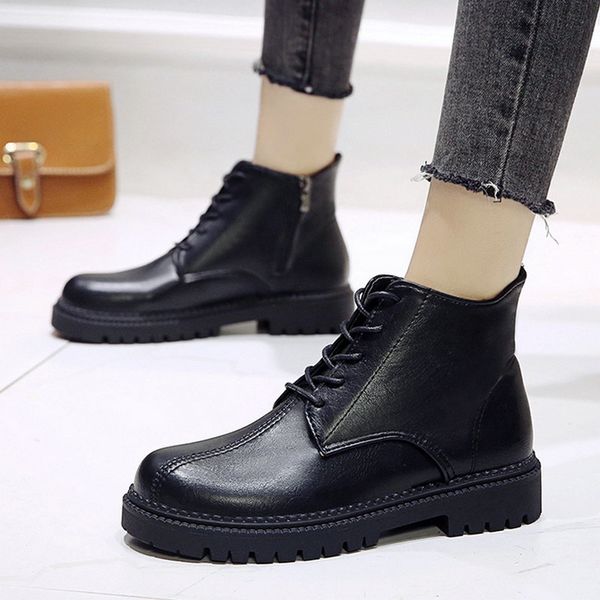 

размер 35-50 nice новый голеностопного дождь сапоги женщин осень оксфорд кожаные ботинки женщины плоские каблуки college girls мягкая мода з, Black