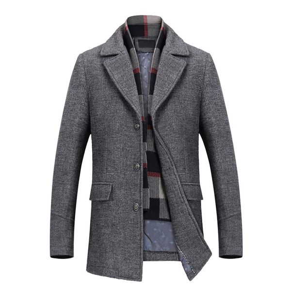 

good quality long detachable scarf men jacket wool, Black