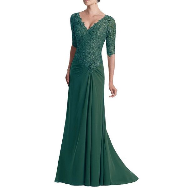 

brown chiffon lace mother of the bride dresses 2020 half sleeves v neck wedding guest dress mother's dresses prom evening gowns, Black;red
