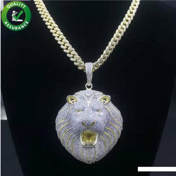 

hip hop bling chains jewelry men iced out pendant luxury designer necklace mens gold chain pendants diamond cuban link rapper fashion lion, Silver