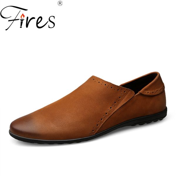 

fires men driving shoes genuine leather loafers solid color comfortable shoes man's rubber soles casual, Black