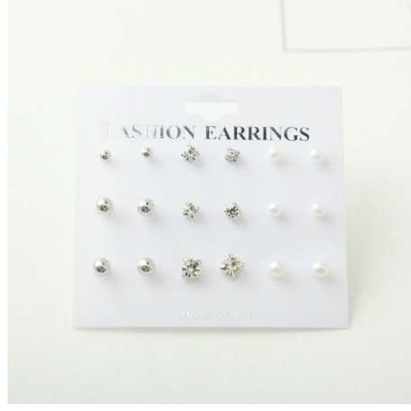 

new 9 pairs / sets. crystal artificial pearl stud earrings mini hollow earrings jewelry jewelry brincos, Golden;silver