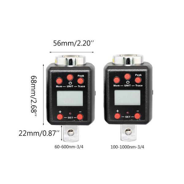 1,5–1000 Nm digitales Drehmoment-Torsionsmessgerät, elektronischer Schraubenschlüsseltester mit externem Drehmomentadapter