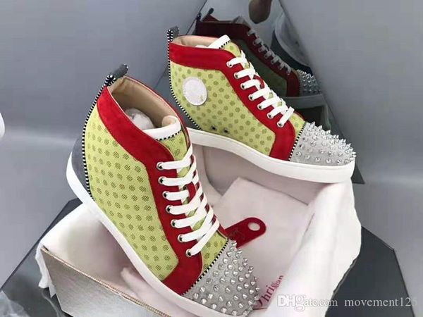 

perfect quality louisflats mesh breathable spikes sneakers red bottom women/men fashion high casual walking party trainers, Black