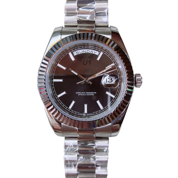 

40mm wristwatches men watch u1 date black 228239 dial steel automatic mechanical sapphire day presidential stainless glass factory mens nhxs, Slivery;brown