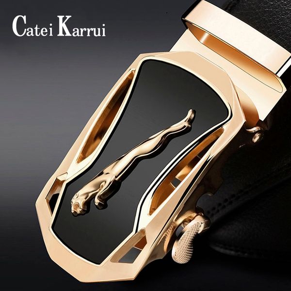 

catei karrui men's comfort genuine leather ratchet dress belt with automatic click buckle cow genuine leather belt, Black;brown