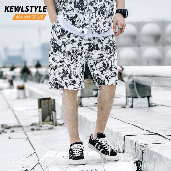 

men's hawaiian shorts oversize 5xl summer beach casual floral short pants men 2019 hip hop clothes streetwear sweatpants dk23, White;black