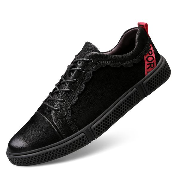 

comfortable mens genuine leather casual shoes sneakers outdoor loafers men shoes quality leather men flats velvet, Black