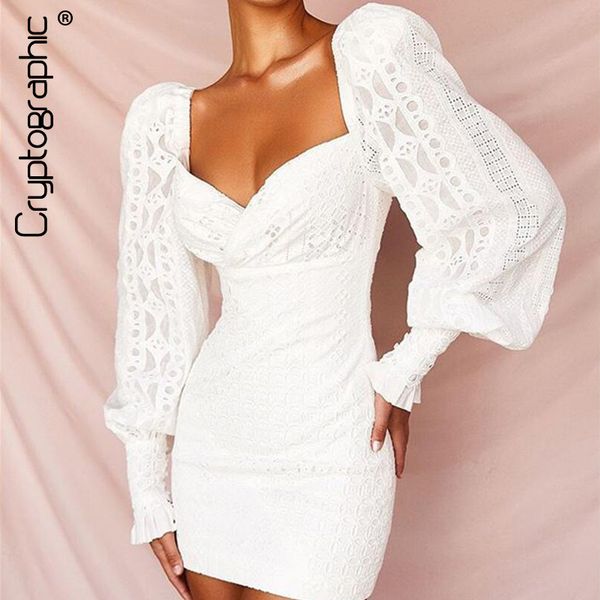 

cryptographic elegant women's floral dress puff sleeve cut out backless bosycon mini dress ladies long sleeve dress autumn 2019, Black;pink