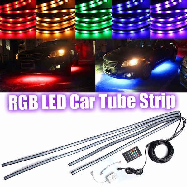 

4шт 12v 36 led auto rgb led декоративные полосы автомобиля пробки днищ glow система неоновый свет kit атмосфера лампа + пульт дистанционного