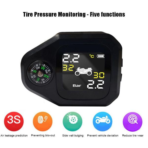 

2-in-1 motorcycle tire pressure monitoring system lcd intelligent real-time monitor with c-ompass motorcycle accessories