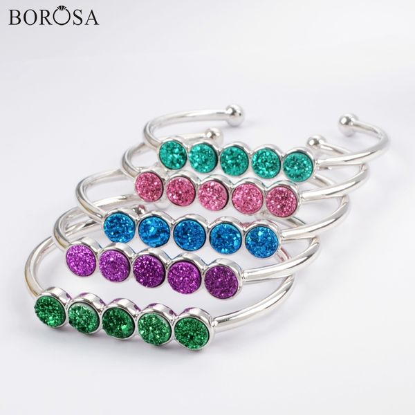 

borosa 3pcs silver bezel five round rainbow electroplated 7mm agates druzy titanium drusy bangle jewelry for wholesale zs0424, Black