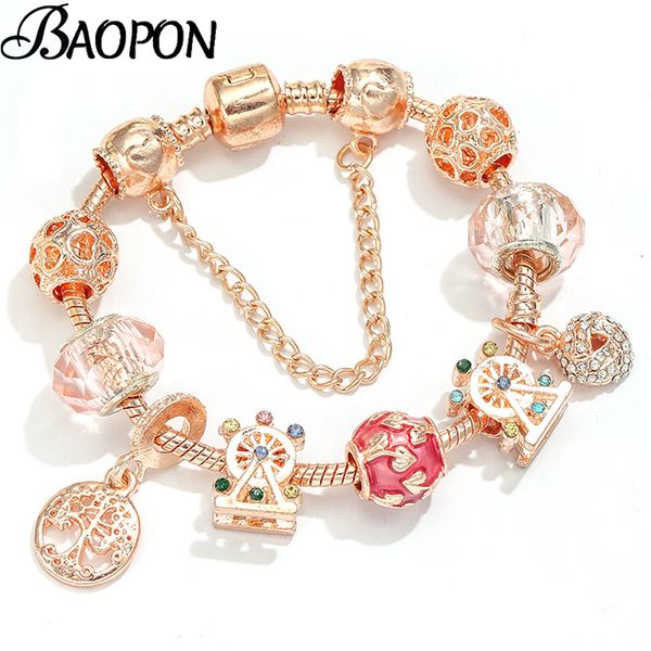 

baopon tree of life pendant charm bracelets for women silver plated beads bracelets fashion jewelry diy pulseras femme gifts, Golden;silver