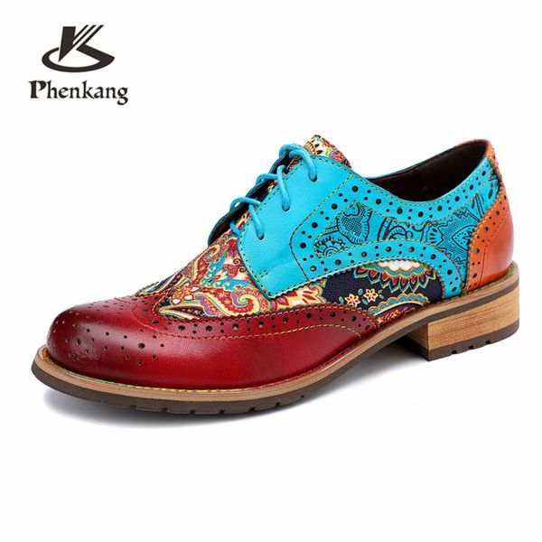 

genuine cow leather brogues vintage flat casual shoes round toe lace up handmade oxford shoes for women 2020 spring, Black