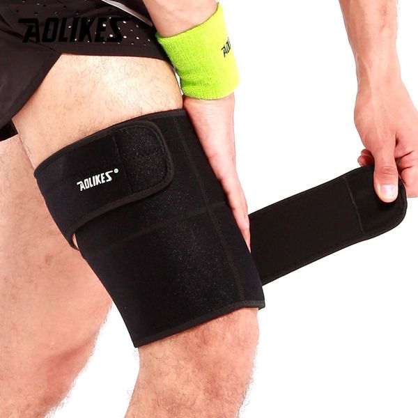 

aolikes 1pcs sport thigh guard muscle strain protector muslo pads support fitness leggings leg compression sports safety, Black;gray