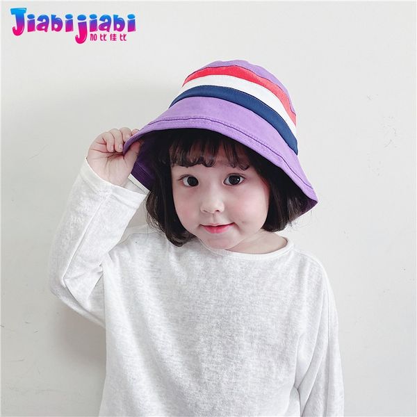 

children's bucket hat spring autumn boys girls basin hat kids toddler korean casual three ribbons patchwork sun hats 2-6 old