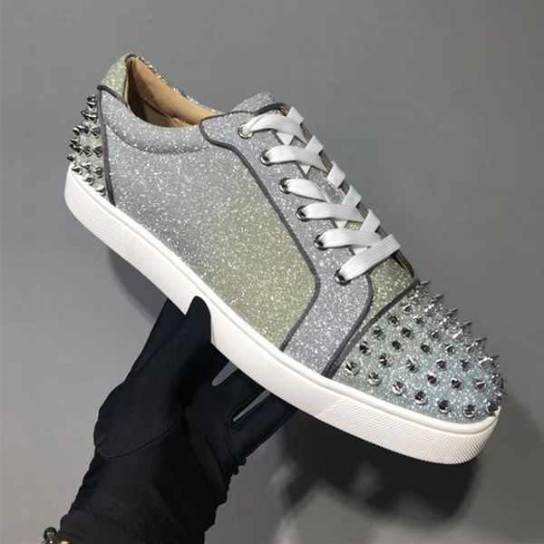 

cool noble footwear men bling sequined vulcanized shoes men casual shoes 2020 rivet flat bottom fashion show male shoes, Black