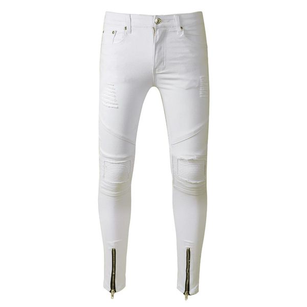 

motocycle jeans men 2018 white denim trousers strech jeans homme, Blue