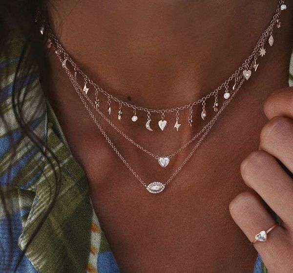 

fine 925 sterling silver bezel cz moon and star charm choker tassel chain elegant wedding gift women heart eye pendant necklaces