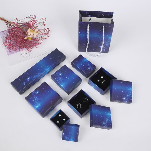 

[simple seven]starry sky jewelry box,trend ring gift case, deep blue jewelry storage for necklace, night sky pendant display, Black;white