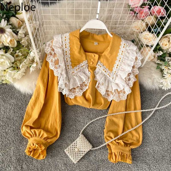 

кнопки neploe 2020 lace питер пэн воротник женщины рубашка корейский шикарный puff рукав женские блузы сыпучие элегантная женщина топы 49977, White