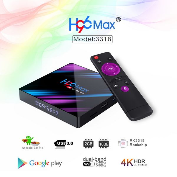 

h96 max smart tv box android 10 2gb ram 16gb rom rockchip rk3318 4k usb3.0 h.265 google play tv set top box pk tx3 мини
