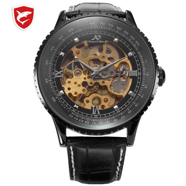 

classic luxury royal big case automatic mechanical skeleton relogio self winding men leather strap dress watches gift /113, Slivery;brown